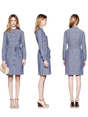 Tory Burch Cora Chambray Shirt Dress Stonewashed Belted Size 8